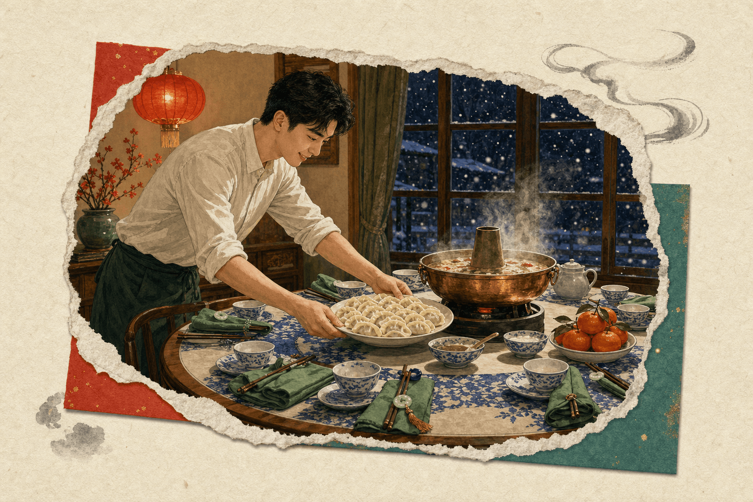 春节家中准备团圆饭的返乡青年